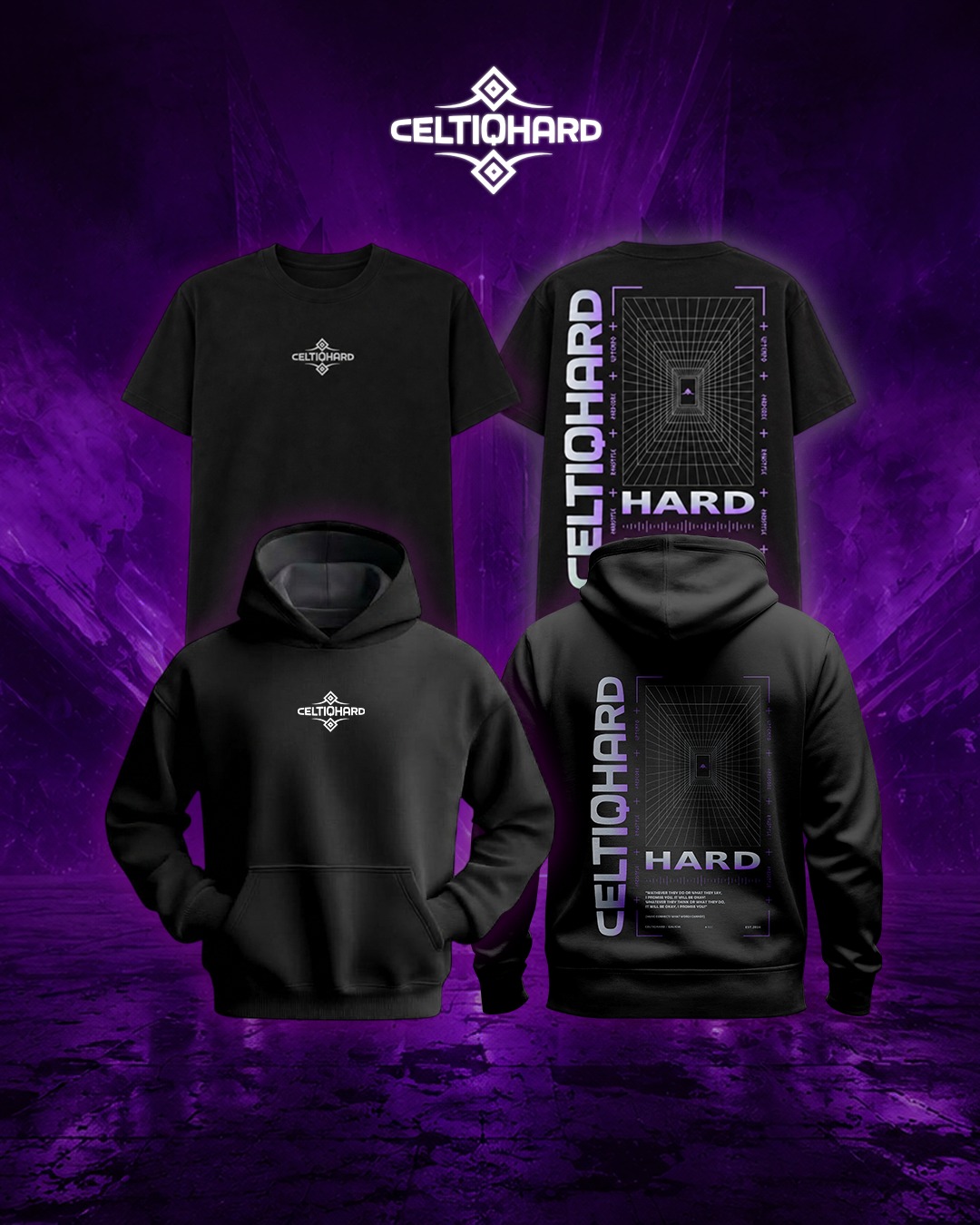 Camiseta Celtiq Hard modelo Morada, delante y detrás